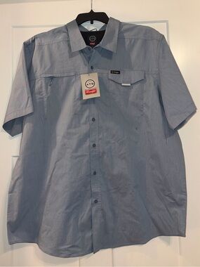 Wrangler All Terrain Gear blue button down shirt short sleeve XXL NWT